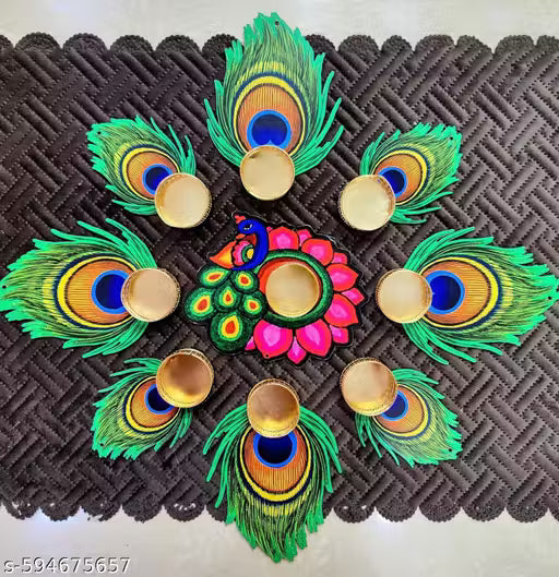 Decorative Peacock Tealight Candle Holder Stand – Set of 9 | Mor Pankh Design Reusable Diyas for Diwali &amp; Home Decor