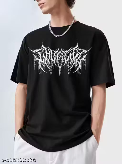 Sixteenlines Gothic Printerd Round Neck Black Colour Oversize T-Shirt