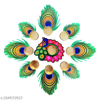 Decorative Peacock Tealight Candle Holder Stand – Set of 9 | Mor Pankh Design Reusable Diyas for Diwali &amp; Home Decor