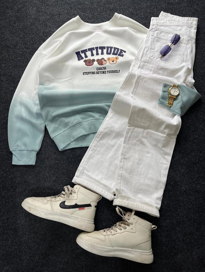 Trendy Casual Outfit Combo | Sweatshirt, White Jeans, Sneakers & Accessories | ELITE MAART