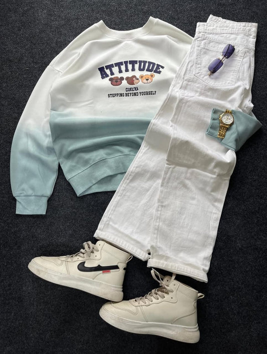 Trendy Casual Outfit Combo | Sweatshirt, White Jeans, Sneakers & Accessories | ELITE MAART