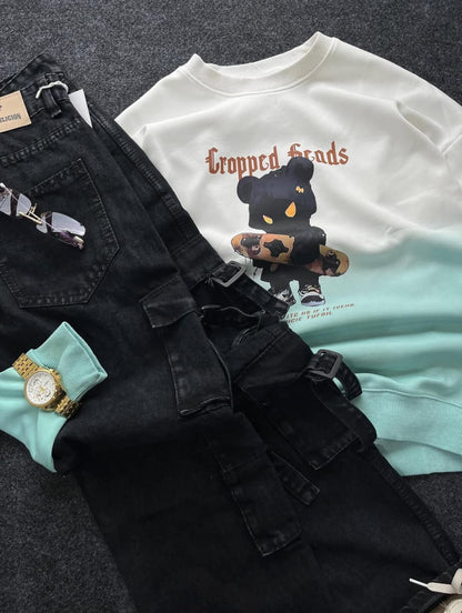 Trendy Casual Outfit Combo | Sweatshirt, White Jeans, Sneakers & Accessories | ELITE MAART