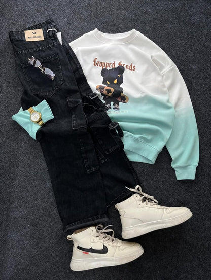 Trendy Casual Outfit Combo | Sweatshirt, White Jeans, Sneakers & Accessories | ELITE MAART