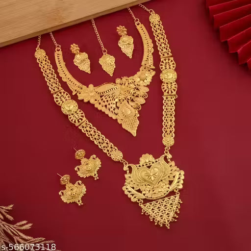 Combo Jewellery Set for Women &amp; Girls | Buy 1 Get 1 Free | Bridal Gold Plated Necklace, Earrings &amp; Maangtika | Traditional Wedding &amp; Festive Jewellery