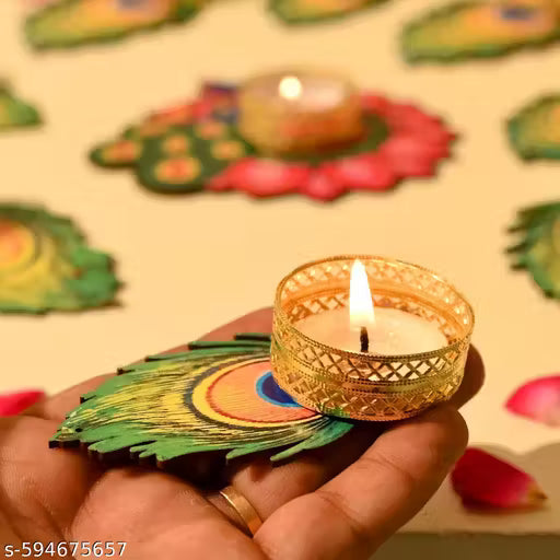 Decorative Peacock Tealight Candle Holder Stand – Set of 9 | Mor Pankh Design Reusable Diyas for Diwali &amp; Home Decor