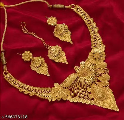 Combo Jewellery Set for Women &amp; Girls | Buy 1 Get 1 Free | Bridal Gold Plated Necklace, Earrings &amp; Maangtika | Traditional Wedding &amp; Festive Jewellery