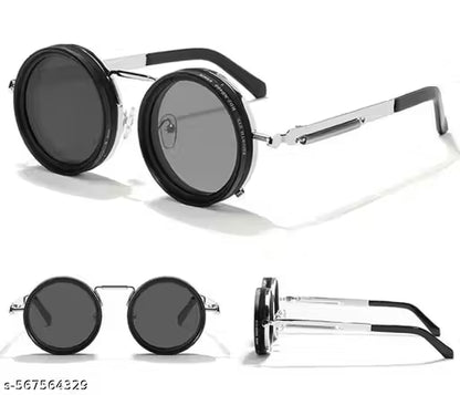 Pironix Adjustable Tint Sunglasses for Men | Adaptive Polarized Round Metal Frame Shades – Silver
