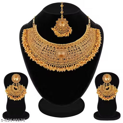 Gold Plated Choker Jewellery Set for Women | LCT Austrian Diamond Necklace with Earrings &amp; Maangtika