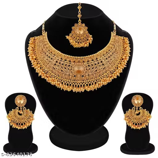 Gold Plated Choker Jewellery Set for Women | LCT Austrian Diamond Necklace with Earrings &amp; Maangtika