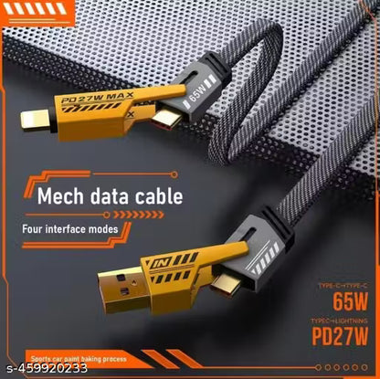 Multi Charging 4-in-1 Fast Charging Cable | 65W PD Super Fast Charger | Universal All-in-1 Cable – Black