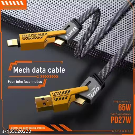 Multi Charging 4-in-1 Fast Charging Cable | 65W PD Super Fast Charger | Universal All-in-1 Cable – Black