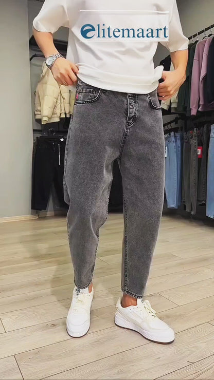 Classic Momfit Jeans for Men | High-Rise Relaxed Fit | Stylish Mid-Blue Denim