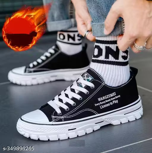 Trendy Black Casual Sneakers for Men &amp; Boys | Stylish Canvas Lace-Up Shoes with Rubber Sole for Everyday Wear