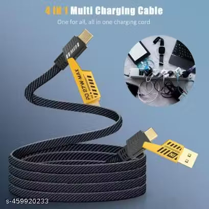 Multi Charging 4-in-1 Fast Charging Cable | 65W PD Super Fast Charger | Universal All-in-1 Cable – Black