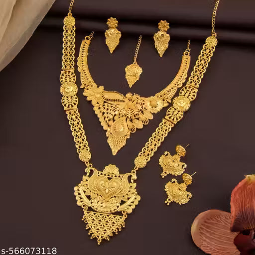 Combo Jewellery Set for Women &amp; Girls | Buy 1 Get 1 Free | Bridal Gold Plated Necklace, Earrings &amp; Maangtika | Traditional Wedding &amp; Festive Jewellery