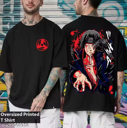 SCOTT FINCHER Men’s Black Oversized Graphic Printed T-Shirt | Anime-Inspired Cotton Blend Three-Quarter Sleeve Tee