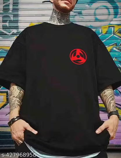 SCOTT FINCHER Men’s Black Oversized Graphic Printed T-Shirt | Anime-Inspired Cotton Blend Three-Quarter Sleeve Tee