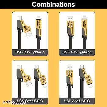 Multi Charging 4-in-1 Fast Charging Cable | 65W PD Super Fast Charger | Universal All-in-1 Cable – Black